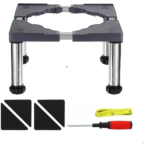 Mini Fridge Stand, 11.4-12.6 Height, 4-Strong Legs Laundry Stand Base Multi-Functional Adjustable Base Tray Anti-Vibration, for Refrigerator Washing Machine Dryer Dishwasher AC, with Screwdriver wrench