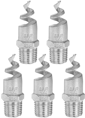 sourcing map 5Pcs Spiral Cone Nozzles, PT 1/4 Male 316L Stainless Steel Dust Remove Sprayer Atomization Sprinkler for Garden Watering Fire Proof Gas Cooling, Silver