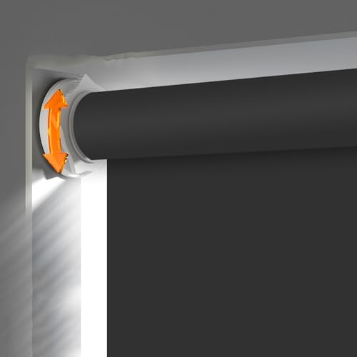 YUJIANHUAA Punch-free Black Blackout Roller Blinds,Easy Install No Tools No Drill,Heat Protection Privacy Screen,for Kitchen Bedroom Bathroom Living Room (100cm x 100cm)