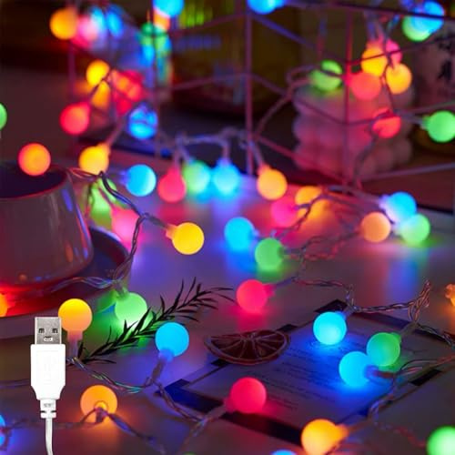 ENLACE Lichterkette Kugeln USB, 10M 80 LED Bunte Kugeln Lichterkette, Weihnachtsbeleuchtung, Kugel Lichterketten für Weihnachten, Hochzeit, Kinderzimmer, Innen Außen Deko