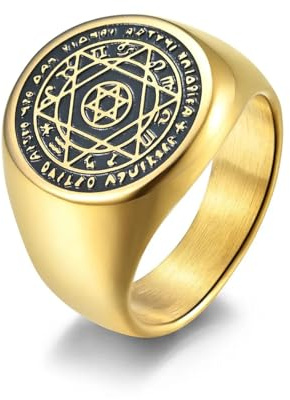 orehugaf Bagues Bague Bijoux Femme Hommes Hexagramme Le Sceau des Sept Anneaux Sceau De Salomon Bague Doigt Porte-Bonheur Hommes Lui Bijoux 12 Or