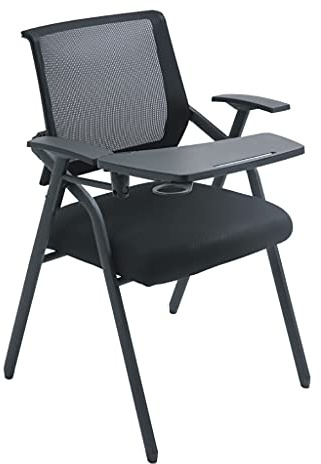 TYHAYJYK Folding Office Chair with Desk Attached,Mesh Guest Reception Chairs with Lumbar Support,Foldable Computer Desk Chair with Tablet Arm Writing Board(Black)