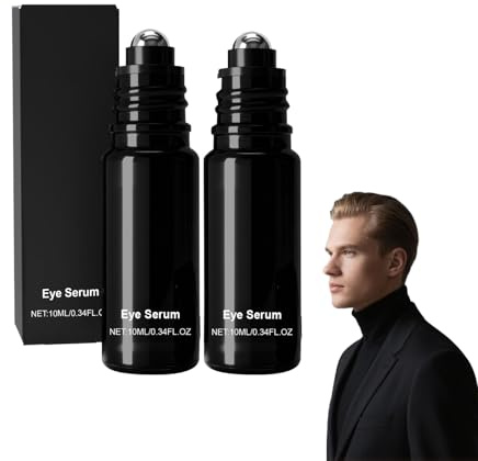 Suero para ojos para hombres: reduce ojeras e hinchazón - Crema de cafeína para ojos con bola de masaje de 360° - Suero para líneas finas debajo de los - para hombres y mujeres, 10ml (2 botellas)