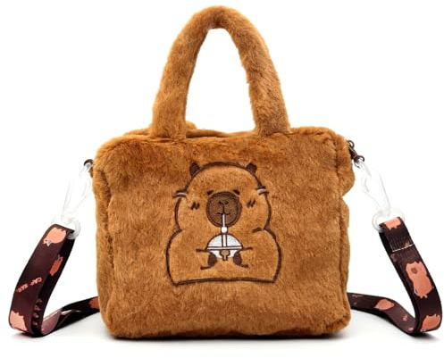 FOSDICK Capybara Plush Handtasche Kinder Umhängetasche Mädchen Niedlich Umhängetaschen Capybara Crossbody Bag Capibara Shoulder Bag Kindertasche Klein Schultertasche mit Verstellbare Schulterriemen