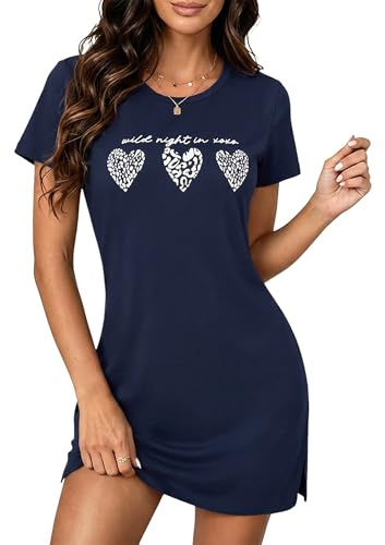 Jahetuul Camicia da Notte Donna Cotone Manica Corta con Stampa Cuori Camicie Notte Estiva Scollo Rotondo Maglia per Casa Casuale S-3XL