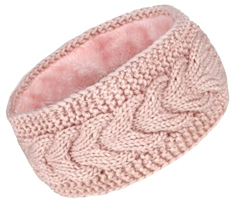 Fleece Lined Knitted Headband Ear Warmer Winter Warm Thick Hairband Thermal Headbands Elastic Hair Wrap for Women (Pink)