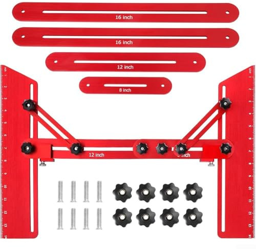Adjustable Stair Tread Measuring Tool Made from Solid Aluminum with Etched Scale and Secure Pivot Lock for Accurate Staircase and Flooring Measurements (Red)