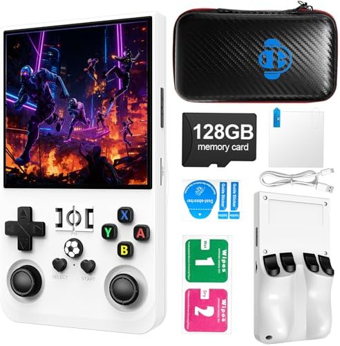 R36MAX - Consola de juegos de mano retro con pantalla IPS HD de 4.0 pulgadas, sistema Linux, batería larga de 4000 mAh, 128 GB integrado de más de 40000 juegos clásicos, mini consola portátil para