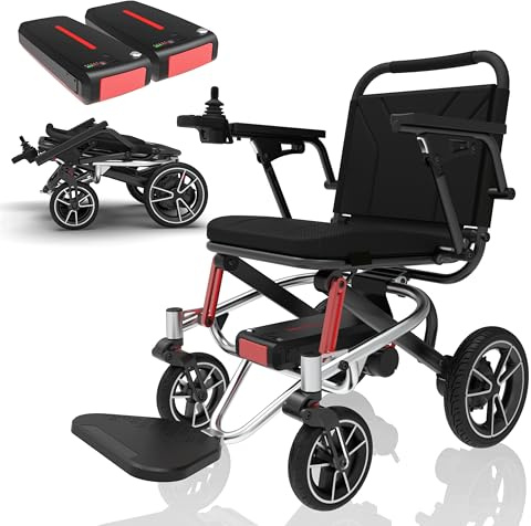 Ultraleichte Rollstuhl Elektrisch Faltbar, Nur 18kg, mit 2 * 10AH Batterien, 40 km Reichweite Allen Gelände Rollstühle, 500W Leicht Elektro Rollstuhl Faltbar für Erwachsene, Flugreisen Zugelassen