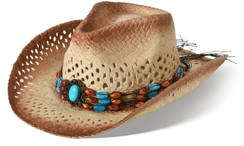 Willheoy Cowboyhut Strohhut Damen Herren Sonnenhut Sommer Strandhut Westernhut Panama Hut Unisex Cowboy Hut Faltbar Strohhut Krempe Sommerhut