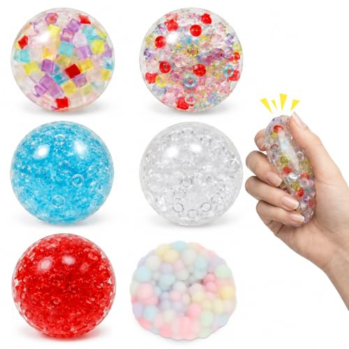 6 Stück Anti Stress Bälle, Glitzernder Quetschball für ADHD Autismus | Knetball für Hände Therapie,Squishy Stress Relief Bälle,Antistress Spielzeug zur Linderung von Angstzuständen
