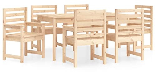pokgdf 7-TLG. Rustikale Gartenmöbel Essgruppe für Balkon aus Massivholz Kiefer - Klassische Gartengarnitur aus Holz für Terrasse mit Latten-Design - Essgruppe für Außenbereich