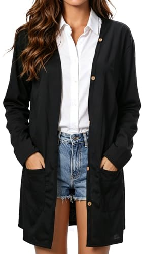 Fjquamitix Cardigans for Women UK, Women Cardigan Long Cardigans with Pockets, Ladies Cardigans Open Front, Black Cardigans Lightweight