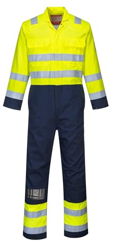 Portwest BIZ7 Tuta Intera Antistatica Bizflame Pro Facile Apertura Frontale | Giallo/Blu navy, S, EN ISO 20471 Classe 3, EN ISO 11612, EN 1149-5, Polsini Regolabili, Tasca Porta Metro, Doppie Cuciture