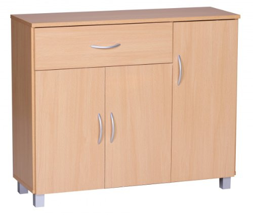Wohnling Sideboard Sete 90x30x75 cm Buche mit 3 Türen, Kommode | Anrichte aus Holz mit Griffen und Schubfach, Schränkchen für Flur und Schlafzimmer, Ablagefläche für Bilder und Deko