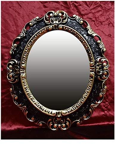 Lnxp WANDSPIEGEL Spiegel OVAL in Schwarz Gold Dualcolor REPRO 45x38 ANTIK BAROCK Rokoko REPLIKATE NOSTALGISCH Renaissance BAROCKSTIL 46SP
