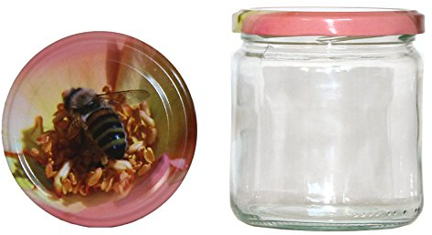 Germerott Bienentechnik 60 x Rundglas 400ml 500g mit 82er Twist-Off Deckel Biene auf Rose