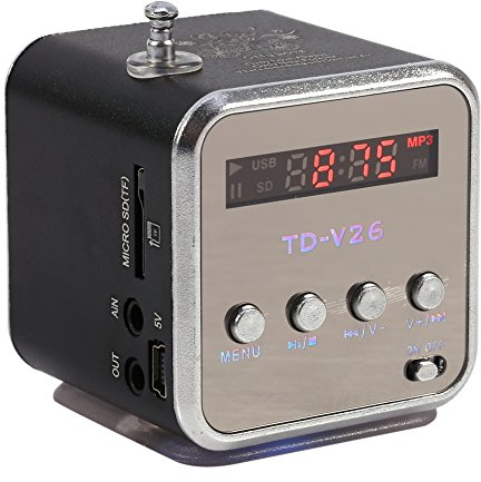 fosa Digital Portable Mini Speaker Music MP3/4 Player Micro SD/TF USB Disk Speaker FM Radio for Outdoors & Indoors: Home, Dorm Room, Kitchen, Bathroom, Car, Parties, Travel, Sports, ect(Black)