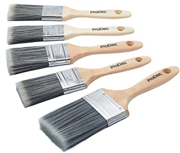 ProDec Juego de brochas sintéticas de 5 Piezas para Pintar con Pinturas de emulsión, Brillantes y satinadas en Paredes, techos, Madera y Metal, Contiene 2 brochas de 1,5, 2 de 2 y 1 de 3 Pulgadas