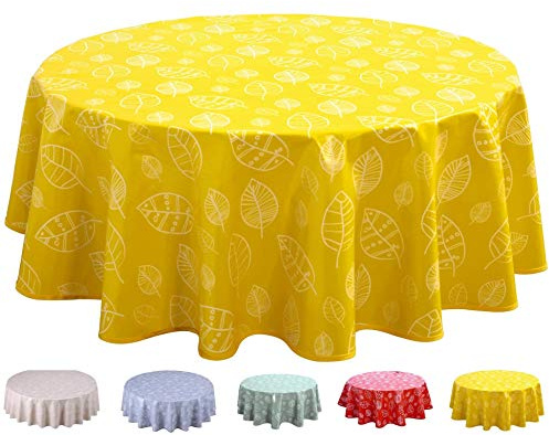 Home Direct Vaxduk i PVC, rund, 140 cm (140 cm) gula blad