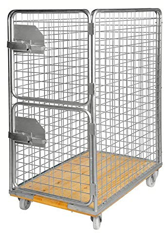 Gitterrollwagen 800 kg, Holzbasis, 2-tlg. Tür, LxBxH 1.200 x 750 x 1.700 mm, verzinkt