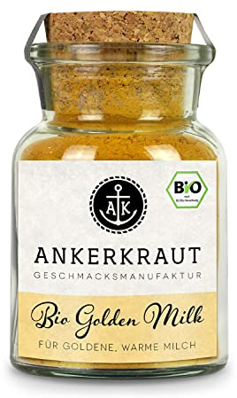 Ankerkraut Bio Golden Milk, Gewürz für goldene Milch, mit Kurkuma, Zimt und Ingwer, 75 g im Korkenglas