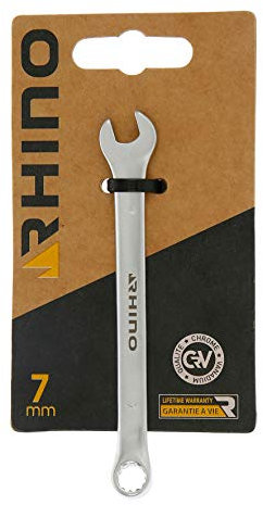 RHINO - Clé mixte 7 mm, clé de serrage, clé à anneau et clé à fourche combinés - Diamètre 7 mm - Haute qualité - Fabriqué en Acier (Chrome Vanadium) - Garantie à vie - Plusieurs tailles disponibles