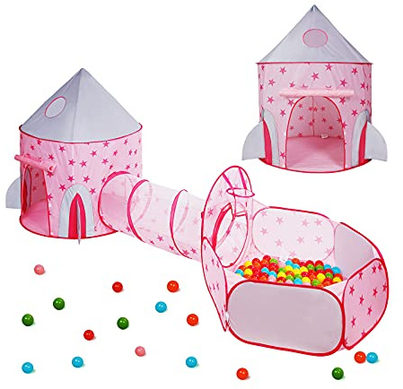 MEERO LONDON Indoor/Outdoor Children's Playhouse, 3 in 1 Foldable Tent with Crawl Tunnel Play House Ball Pit with Zipper Storage Bag