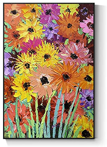 tymhrs Acrylbild,Berg Kleine Blumen Ölgemälde Auf Leinwand Handgemalte Abstrakte Dicke Struktur
