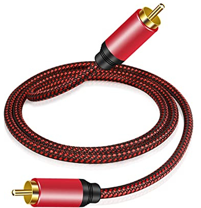 Tiierzon Digital Coaxial Audio Cable 20ft,1RCA Male to 1RCA Male Subwoofer Cable Nylon Braided RCA Video Cable for Subwoofer, Home Theater, HDTV, Hi-Fi Systems (20Ft)
