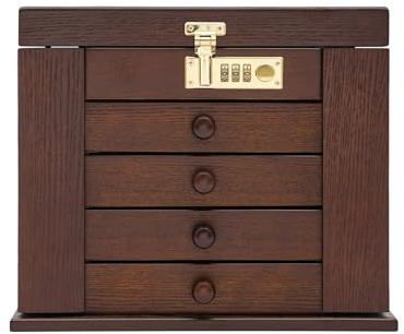 Holz Schmuckkasten, Schmuckkästchen Große Hölzerne Schmuckschatulle Schrank 4 Schublade Schmuck Vitrine Schmuckkoffer Schmuck Schränkchen Kasten Halskette Ring Aufbewahrungsbox mit Schloss & Spiegel