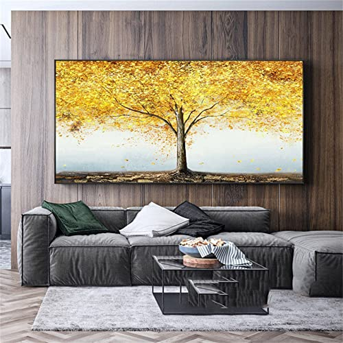Diamond Painting Set,5D Diamant Painting Bilder,DIY Malen Nach Zahlen Erwachsene Kinder Stickerei,Daiments Painting Eckige Steine,Groß xxl Leinwand Art dots Kits,Deko Wohnzimmer,Geldbaum gelb 140x70cm