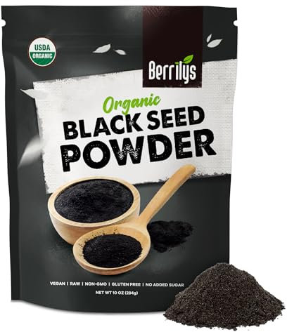 Berrilys Organic Black Cumin Seed Powder, 284 gr - Pure Organic Nigella Sativa, Black Cumin Seed Powder for Wellness & Holistic Health Benefits