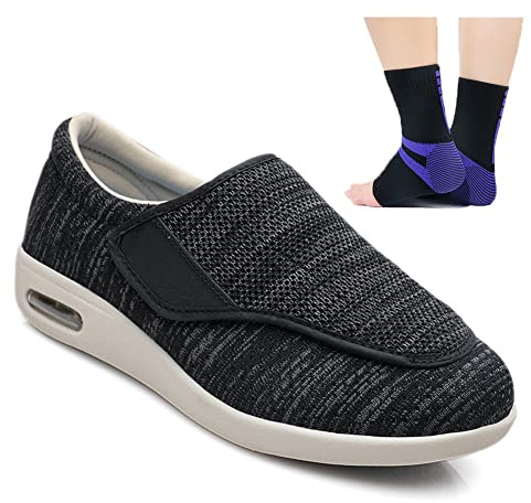 Aocase Zapatos para diabéticos para Pies Hinchados Zapatos Obesos para Hombres Mujere Zapatos Ortopédicos Respirable para Ancianos Zapatos Preventivos de Salud Extra Anchos,Black Gray,47 EU