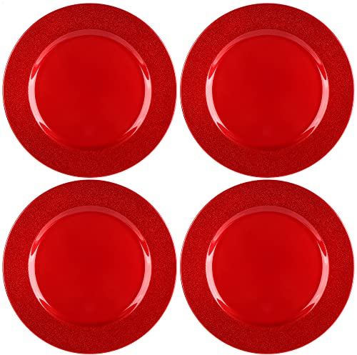 com-four® 4x assiettes de présentation en rouge brillant avec bord pailleté - soucoupes monochromes réutilisables - décoration de table - pour mariages, fêtes de famille ou Noël - Ø 33 cm