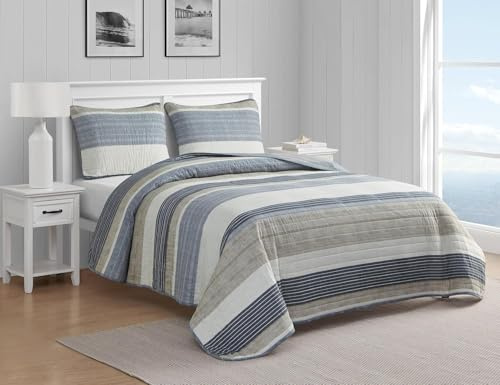 Nautica- Queen Quilt Set, Cotton Reversible Bedding Set, All Season Designer Home Décor (Ridgeport Beige, Queen)