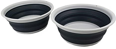 SAMMART 7.5L Collapsible Tub - Foldable Dish Tub - Portable Washing Basin - Space Saving Plastic Washtub (Grey/Slate Grey (Set of 2))