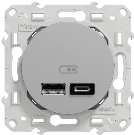 Schneider Electric - Odace - prise USB double - type A+C - Alu - 5 Vcc - 2,4A - S530401
