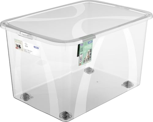 Rotho Lona Aufbewahrungsbox mit Deckel 50 L transparente Kunststoffbox | Transparente Aufbewahrungsbox mit Deckel, lebensmittelechtes PP, 50 L, 57,1 x 39,2 x 33,5 cm, Inhalt auf einen Blick sichtbar