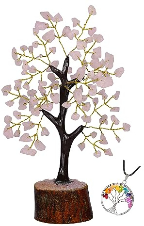 ABHISUBYA Rose Quartz Crystals Tree - Decorative Home Accessory - Crystal Gift - Feng Shui Tree of Life Ornament - Stones and Crystals Decor - Spiritual Gift for Women