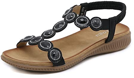 ZOEASHLEY Sandalen Damen Strass Flache Sandaletten Sommer Offene Zehe Zehentrenner Bohemian Flip Flops Schwarz29 41 EU