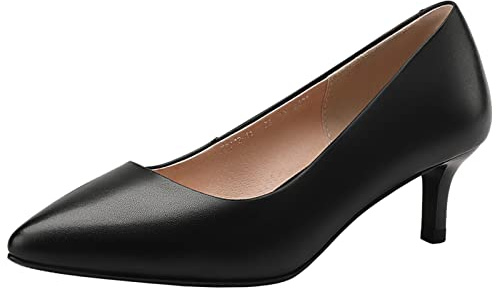 Jamron Femme Cuir Véritable 5CM Talons Hauts Élégant Escarpins Bout Pointu Chaussures de Bureau Noir SN602C015-1 EU38.5