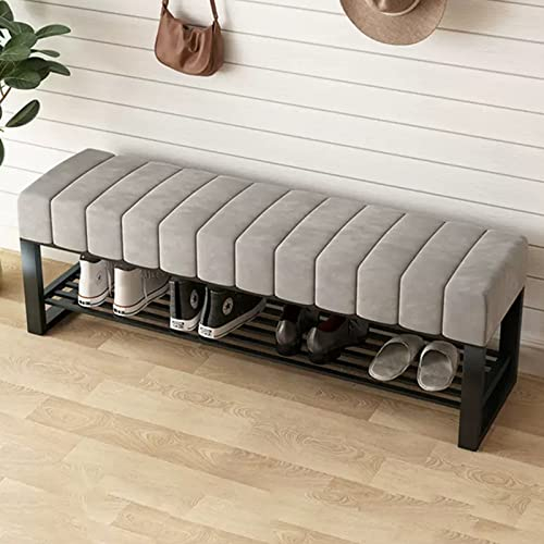 Schuhregal im Eingangsbereich mit gepolstertem Sitz, 2-stufige Aufbewahrungsbank mit Samtoberseite, Schuhbank mit großer Kapazität im Schlafzimmerflur(80x32x45cm(31x13x18), Grey)