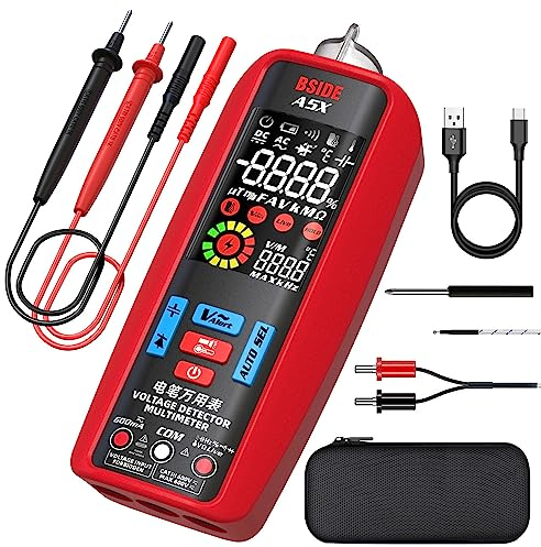 BSIDE Digital Multimeter Automatisch Stromprüfer Spannungsprüfer Farb LCD 6000 Zähler mit Temperaturfühler und VFD NCV misst Kapazität Diode Widerstand Frequenz Durchgangspruefer Wiederaufladbarer