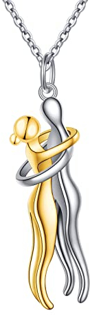 Flyow Umarmung Paar Halskette 925 Sterling Silber 14K Gold Umarmungs-Halskette Geschenke zum Jahrestag Für Sie und Ihn Herren Damen