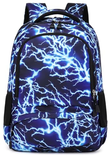 Jungen Schultasche Teenager Schulrucksack Jugendliche Rucksack Schule Daypacks Kinder Groß Schulranzen Wasserdicht (01-Blau)