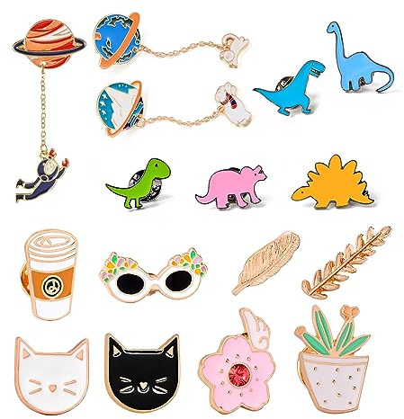 Ensemble de 16 Broches en Acier Inoxydable, Décoration de Vêtements, Broche Émailée Manuelle, Accessoires Dessin Animé