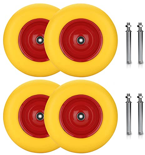 Gimisgu 4 ruote per carriola 4.80 4.00 – 8 in gomma piena con asse, ruota di ricambio per carriola, ruota di ricambio per carriola, diametro 390 mm, portata 200 kg, larghezza 95 mm, colore giallo