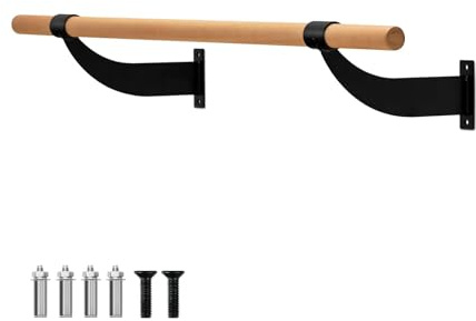 SPOTRAVEL Wall Mounted Ballet Barre, 4FT Solid Beech Wood Dance Bar, Traditional Single Dance Bar for Home, Studio and School (Black + Natural)