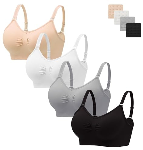 HBselect 4 Pack Full Coverage Wireless Bras, Soft Seamless Bra Sets for Women, Comfortable Support Bralette with Removable Padded and Extra Extenders
